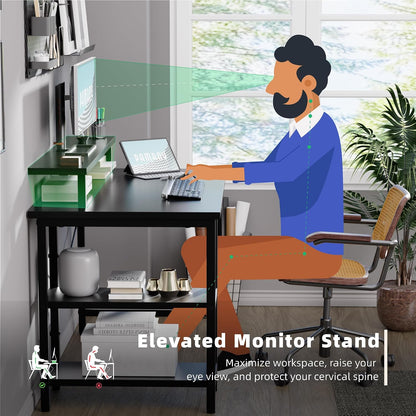 33.5 Inch Small Computer Desk with Monitor Stand and Shelves