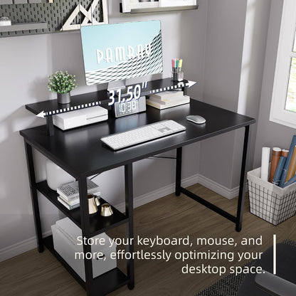 33.5 Inch Small Computer Desk with Monitor Stand and Shelves