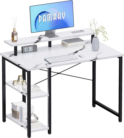 33.5 Inch Small Computer Desk with Monitor Stand and Shelves