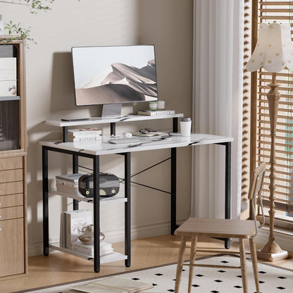 33.5 Inch Small Computer Desk with Monitor Stand and Shelves