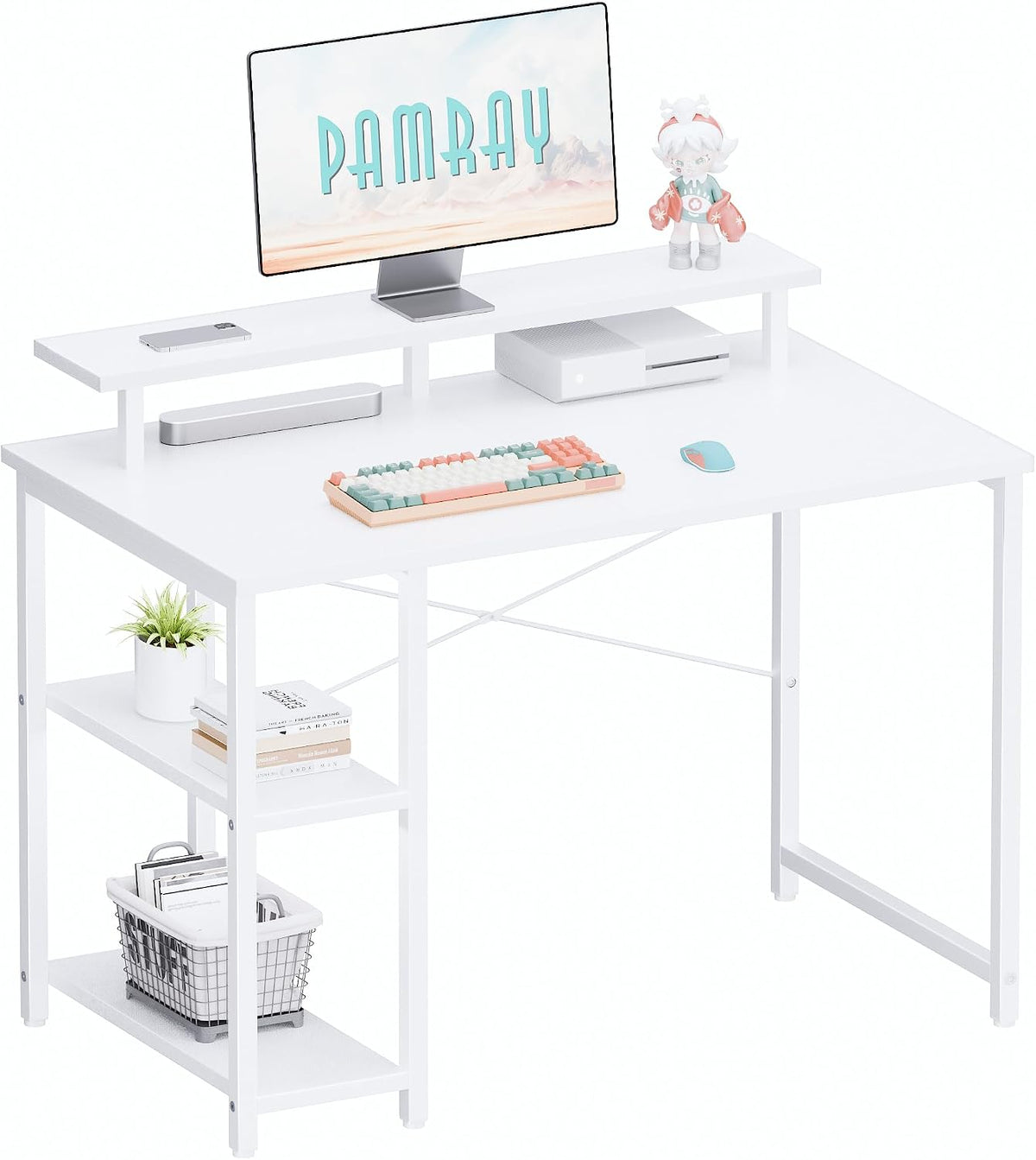 33.5 Inch Small Computer Desk with Monitor Stand and Shelves