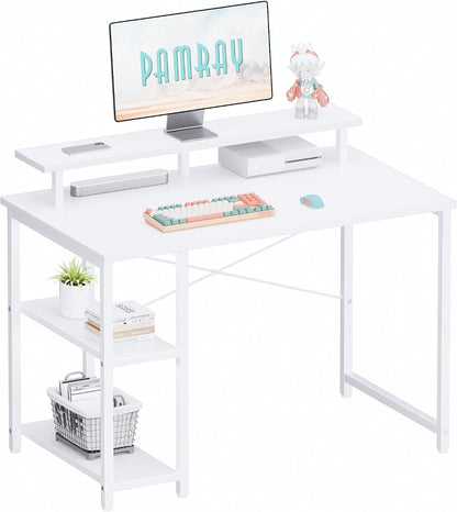 33.5 Inch Small Computer Desk with Monitor Stand and Shelves