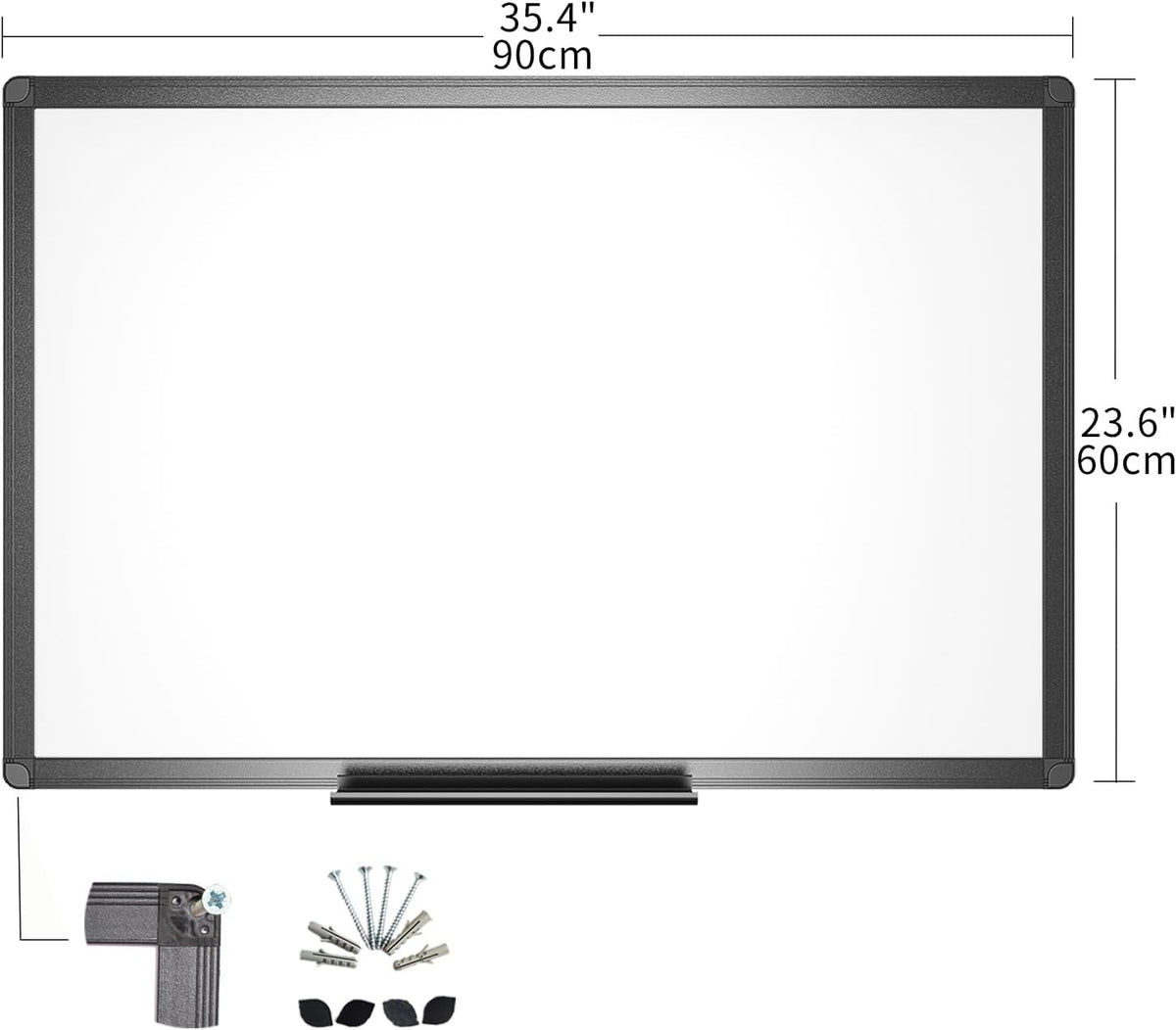 Magnetic Dry Erase White Board, 36 X 24 Inches, Black Aluminium Frame