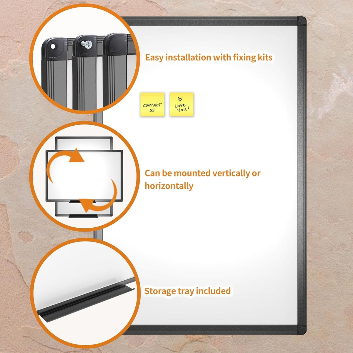 Magnetic Dry Erase White Board, 36 X 24 Inches, Black Aluminium Frame