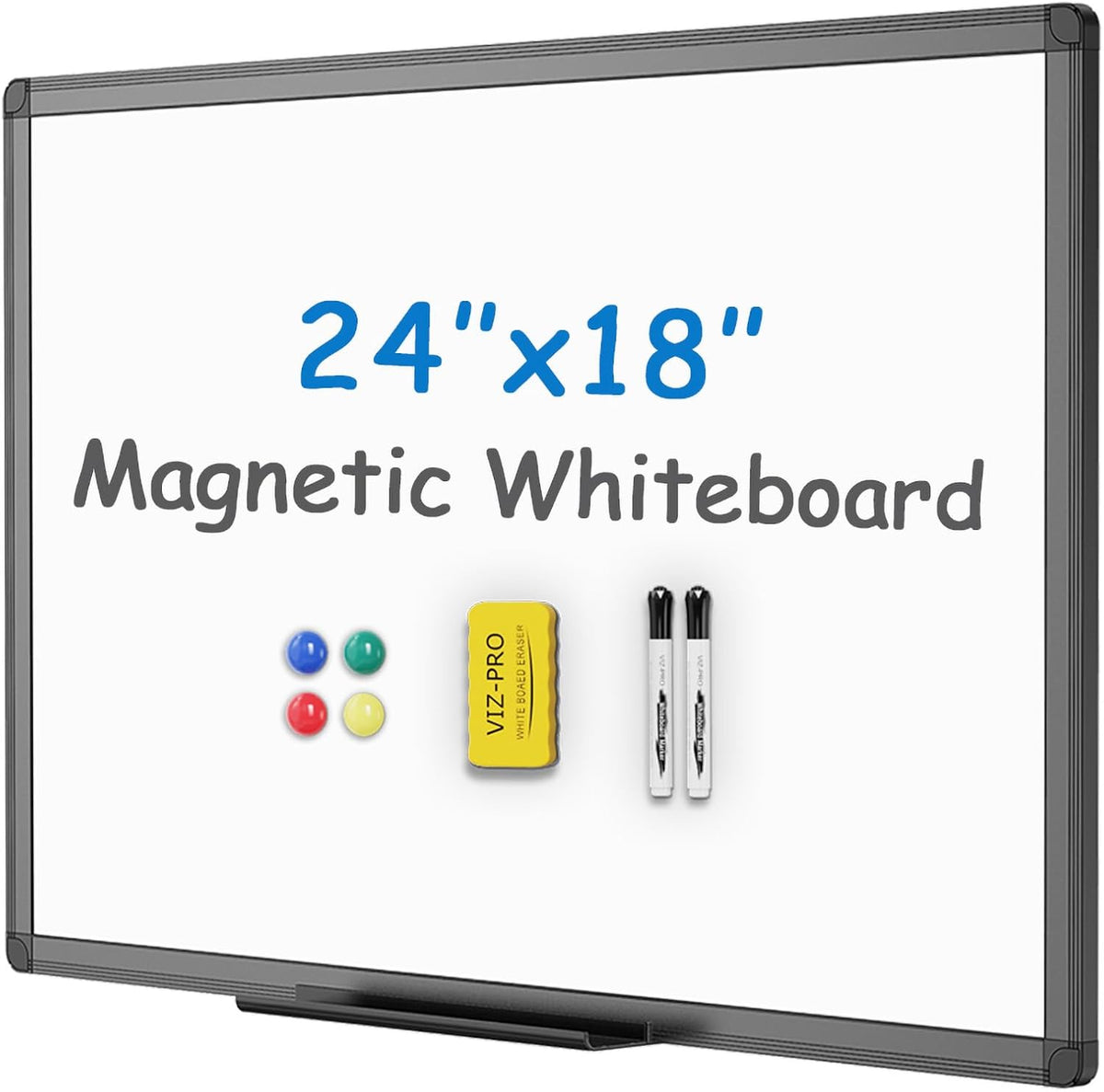 Magnetic Dry Erase White Board, 36 X 24 Inches, Black Aluminium Frame