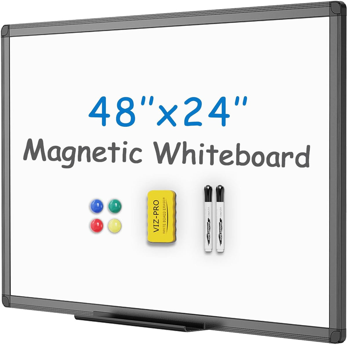 Magnetic Dry Erase White Board, 36 X 24 Inches, Black Aluminium Frame