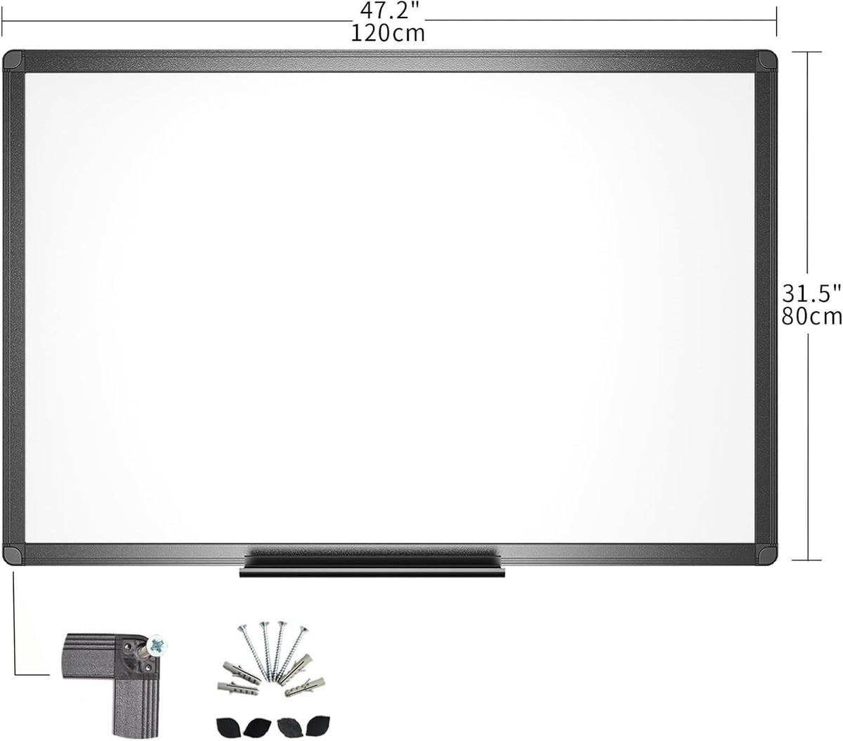 Magnetic Dry Erase White Board, 36 X 24 Inches, Black Aluminium Frame