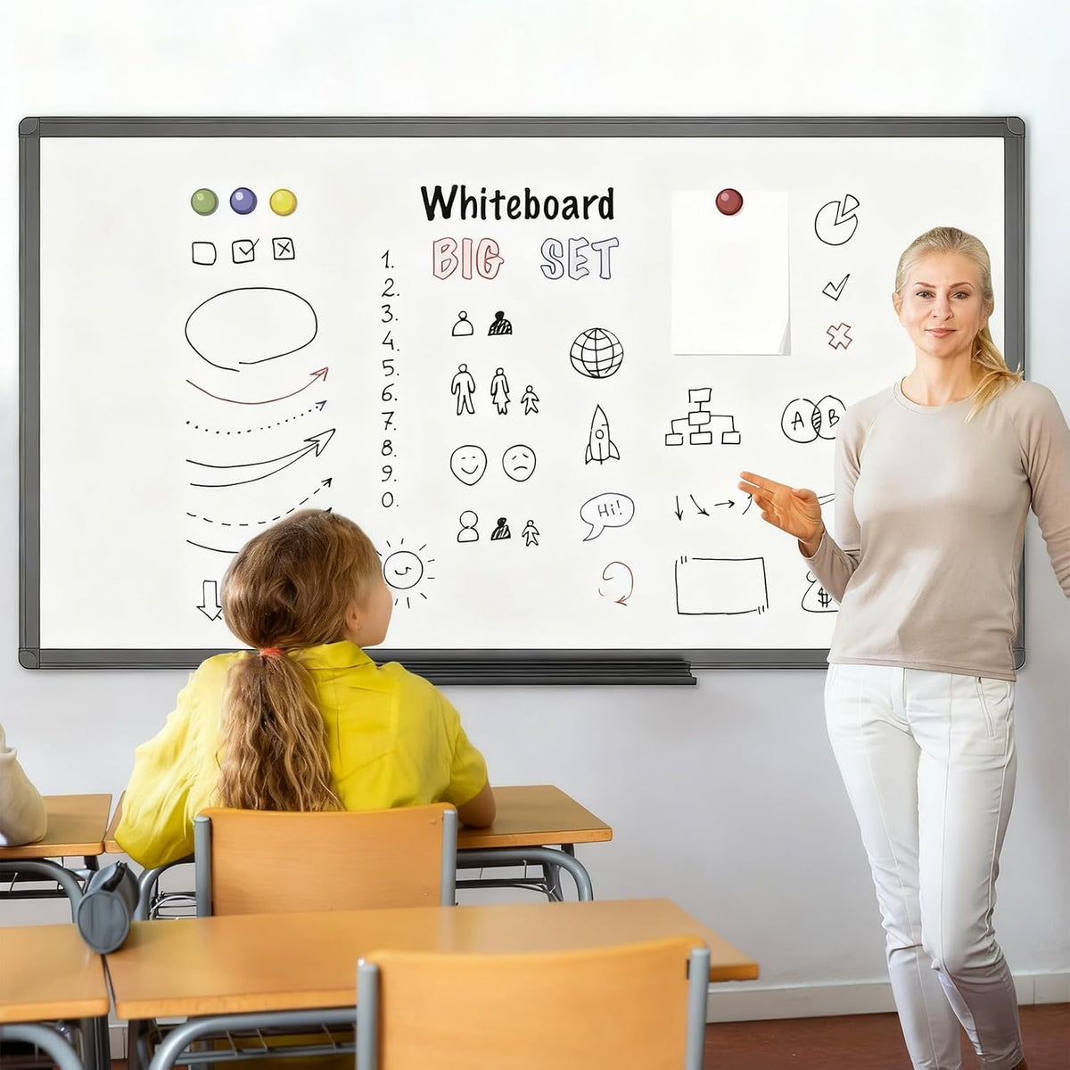 Magnetic Dry Erase White Board, 36 X 24 Inches, Black Aluminium Frame