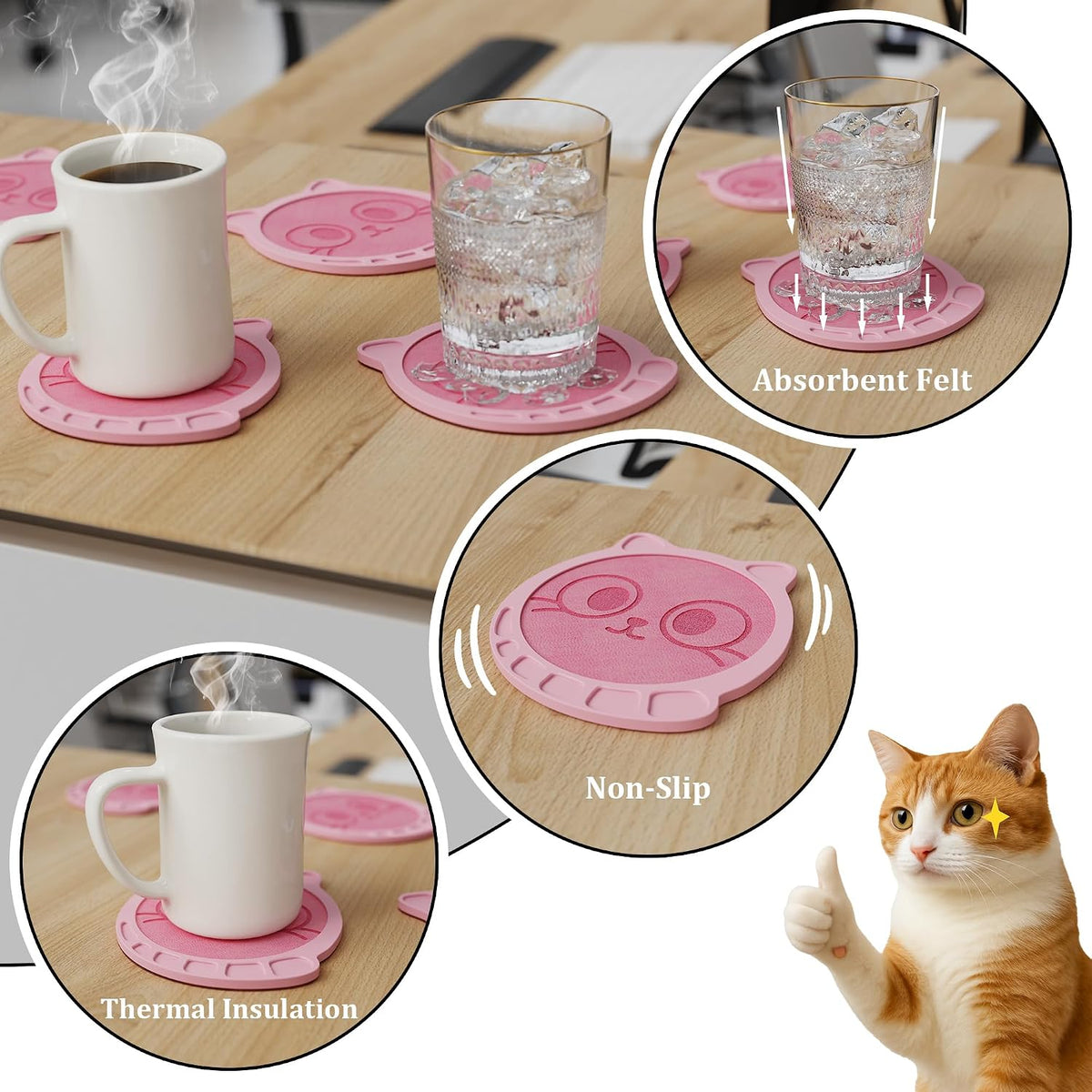 Silicone Drink Coasters Set of 2, Coaster for Desk Office