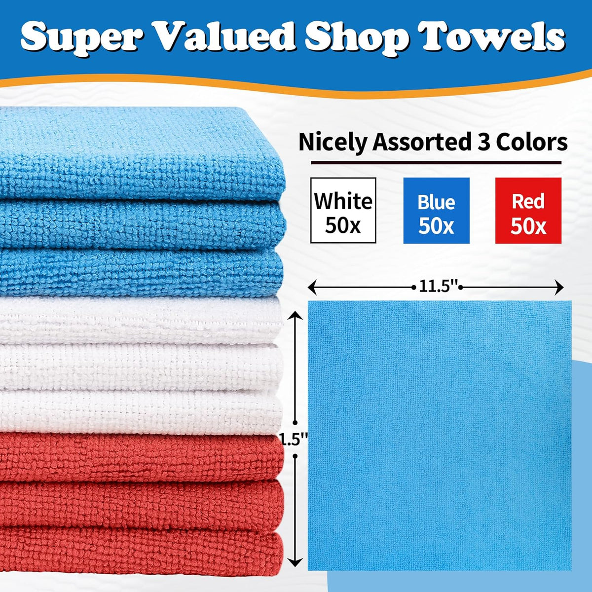 Shop Towels, Microfiber Cleaning Cloth Bulk, 200 Pack Microfiber Towels for Cars, All-Purpose Absorbent Cleaning Rags, Dust Cloth for Automotive, Mechanic, Garage, Bar, 11.5 x 11.5 inch