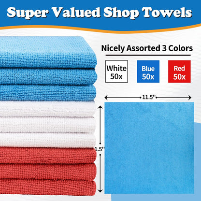 Shop Towels, Microfiber Cleaning Cloth Bulk, 200 Pack Microfiber Towels for Cars, All-Purpose Absorbent Cleaning Rags, Dust Cloth for Automotive, Mechanic, Garage, Bar, 11.5 x 11.5 inch