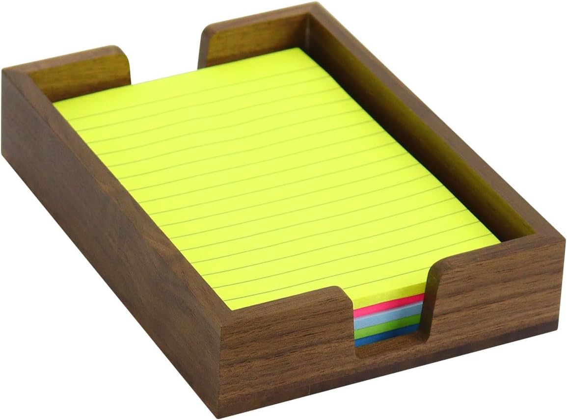 Walnut Wood Sticky Notes Holder - 4x6 Inch Memo Pads Dispenser