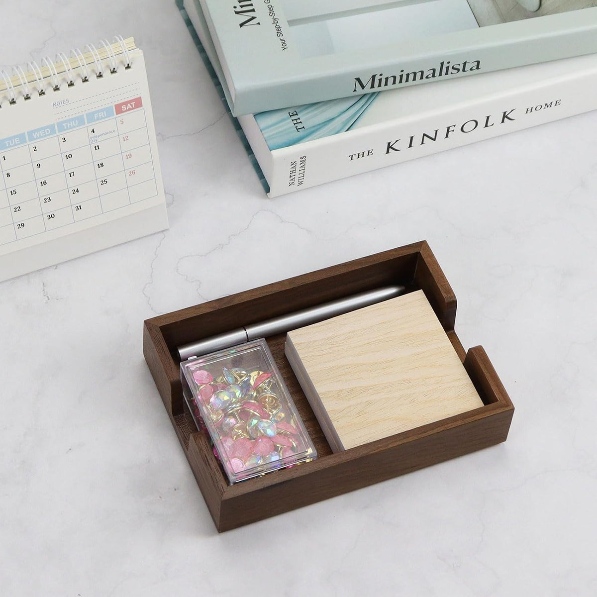 Walnut Wood Sticky Notes Holder - 4x6 Inch Memo Pads Dispenser