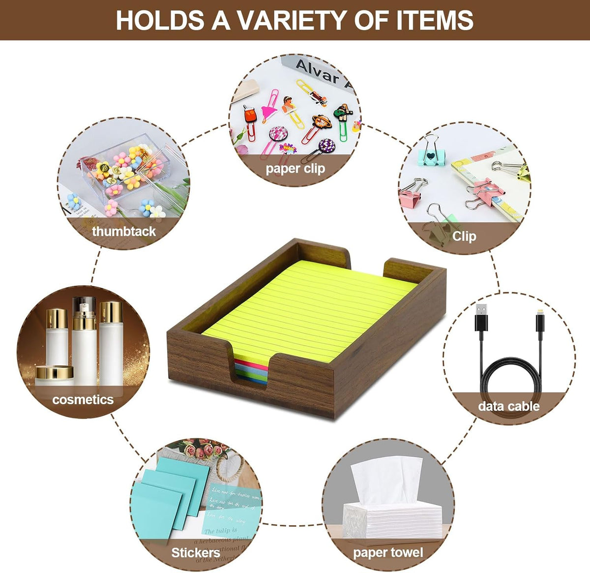 Walnut Wood Sticky Notes Holder - 4x6 Inch Memo Pads Dispenser