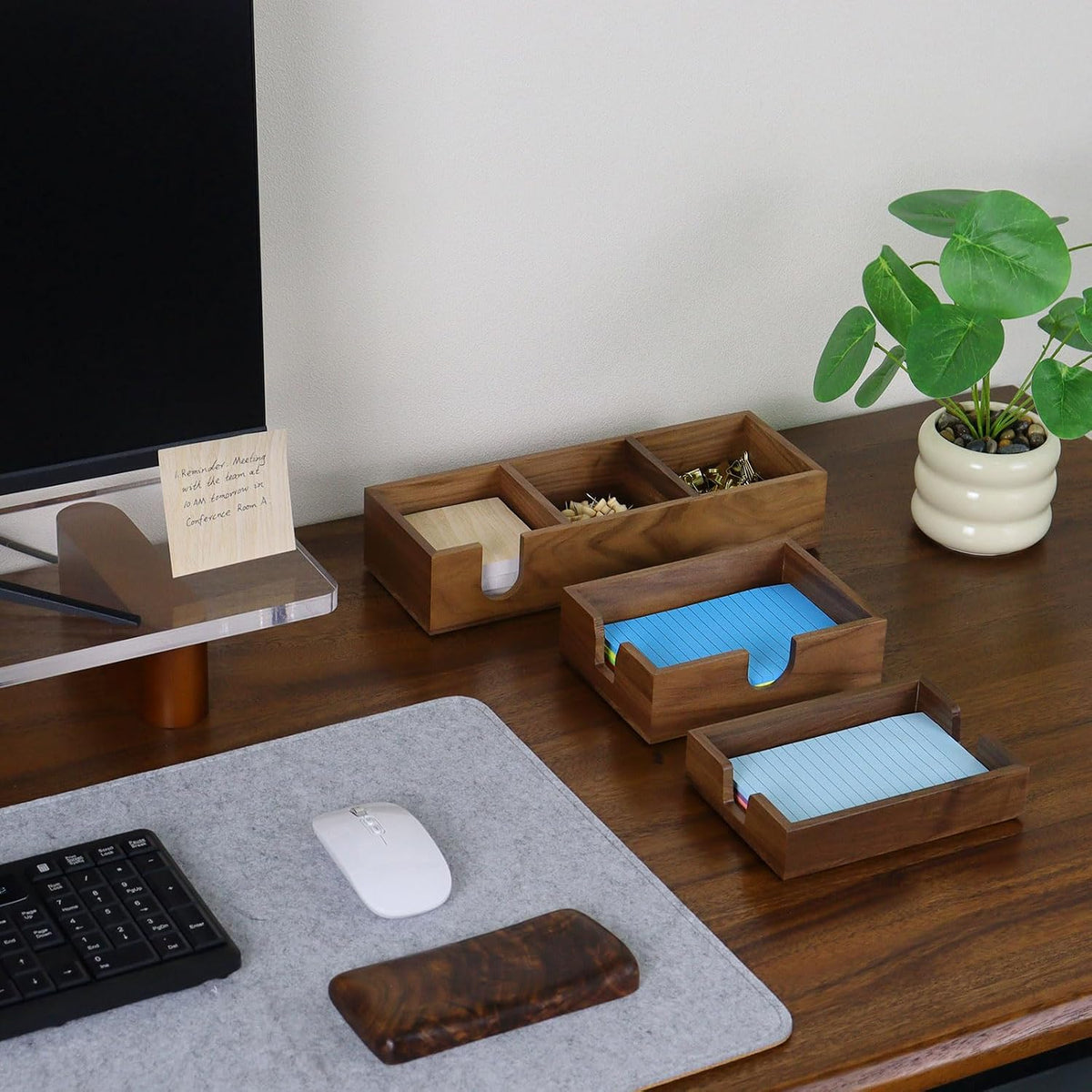 Walnut Wood Sticky Notes Holder - 4x6 Inch Memo Pads Dispenser