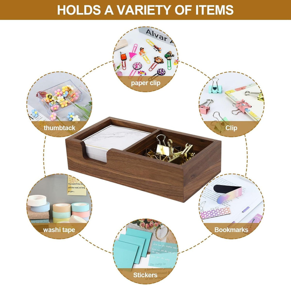Walnut Wood Sticky Notes Holder - 4x6 Inch Memo Pads Dispenser