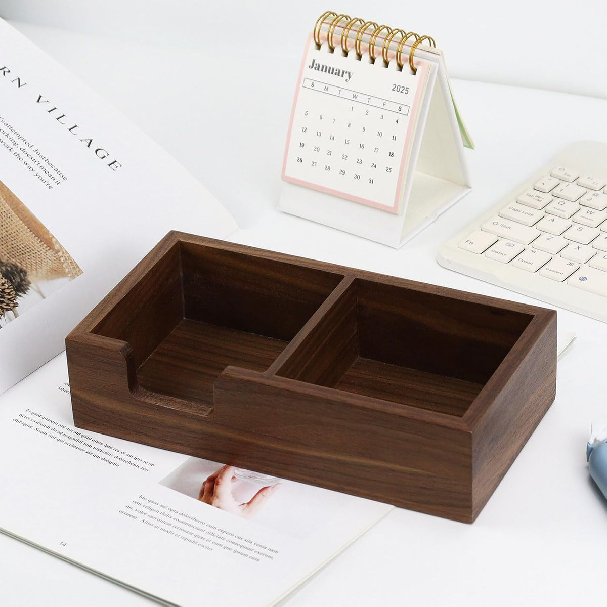 Walnut Wood Sticky Notes Holder - 4x6 Inch Memo Pads Dispenser