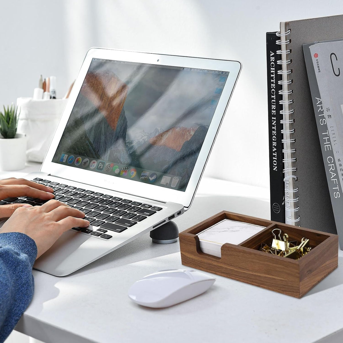Walnut Wood Sticky Notes Holder - 4x6 Inch Memo Pads Dispenser