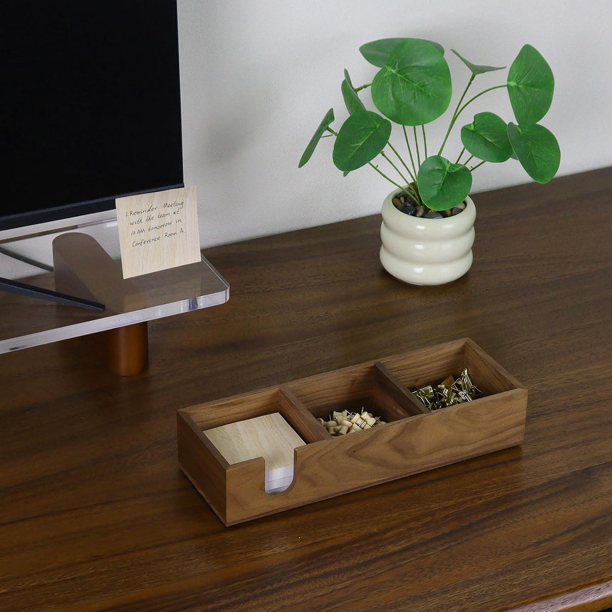 Walnut Wood Sticky Notes Holder - 4x6 Inch Memo Pads Dispenser