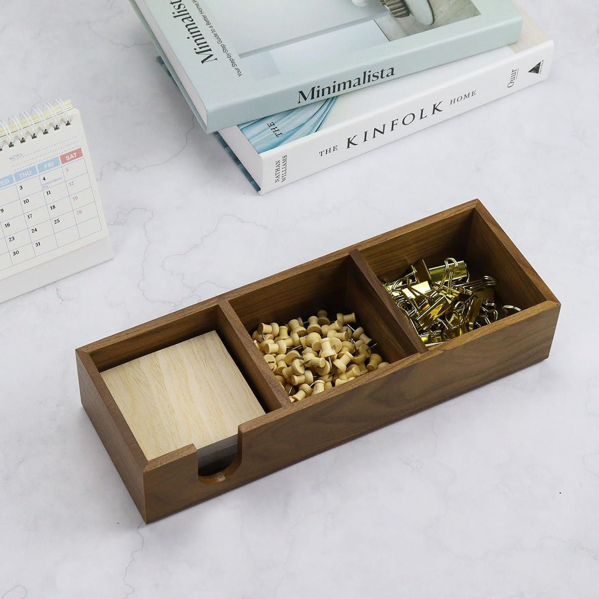 Walnut Wood Sticky Notes Holder - 4x6 Inch Memo Pads Dispenser