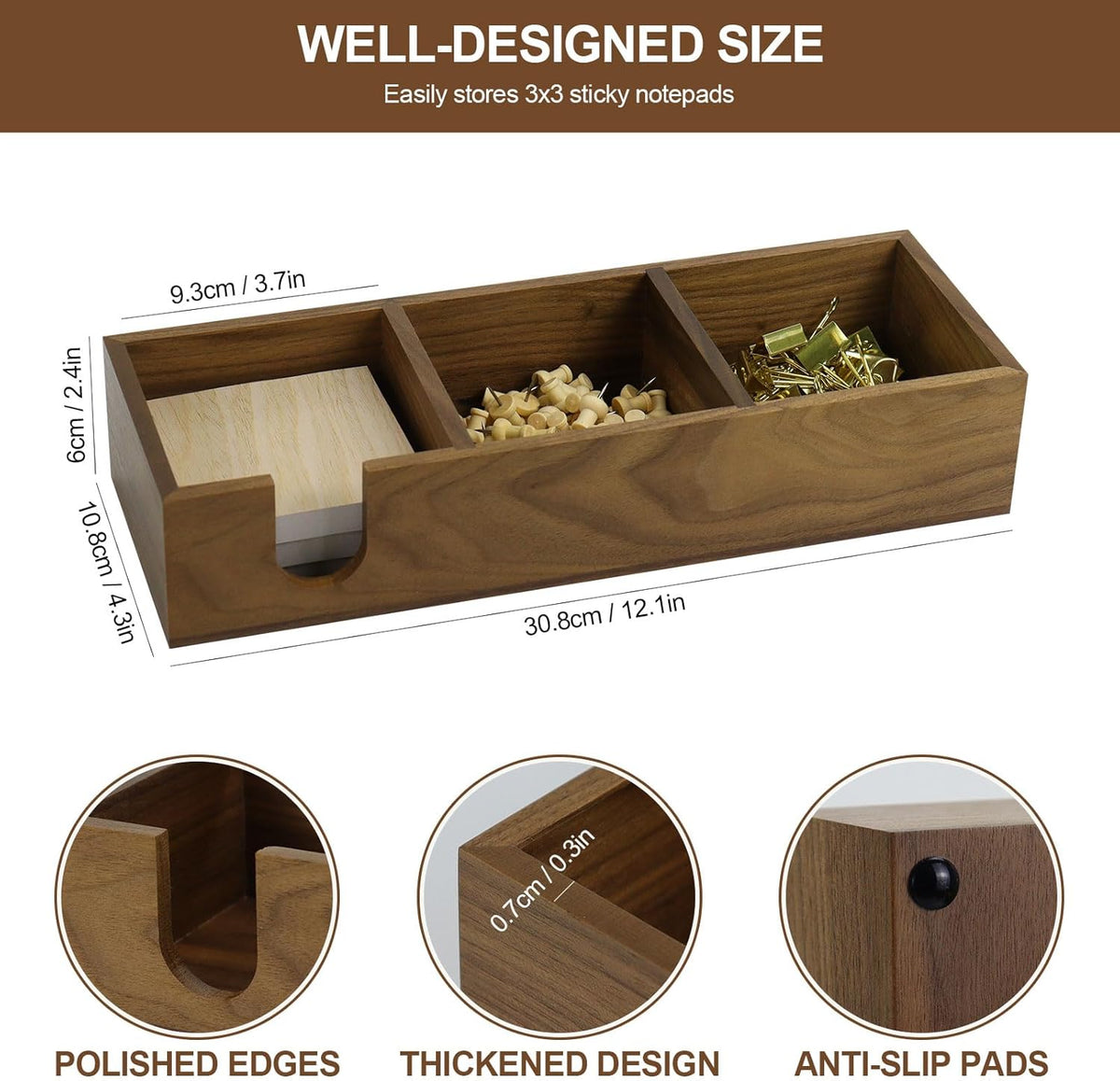 Walnut Wood Sticky Notes Holder - 4x6 Inch Memo Pads Dispenser