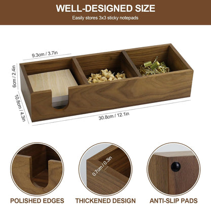 Walnut Wood Sticky Notes Holder - 4x6 Inch Memo Pads Dispenser