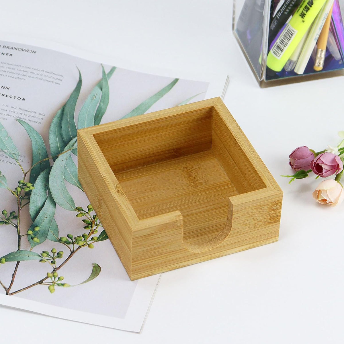 Walnut Wood Sticky Notes Holder - 4x6 Inch Memo Pads Dispenser