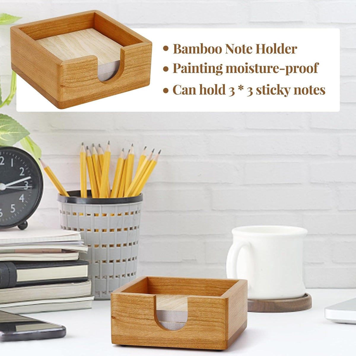Walnut Wood Sticky Notes Holder - 4x6 Inch Memo Pads Dispenser
