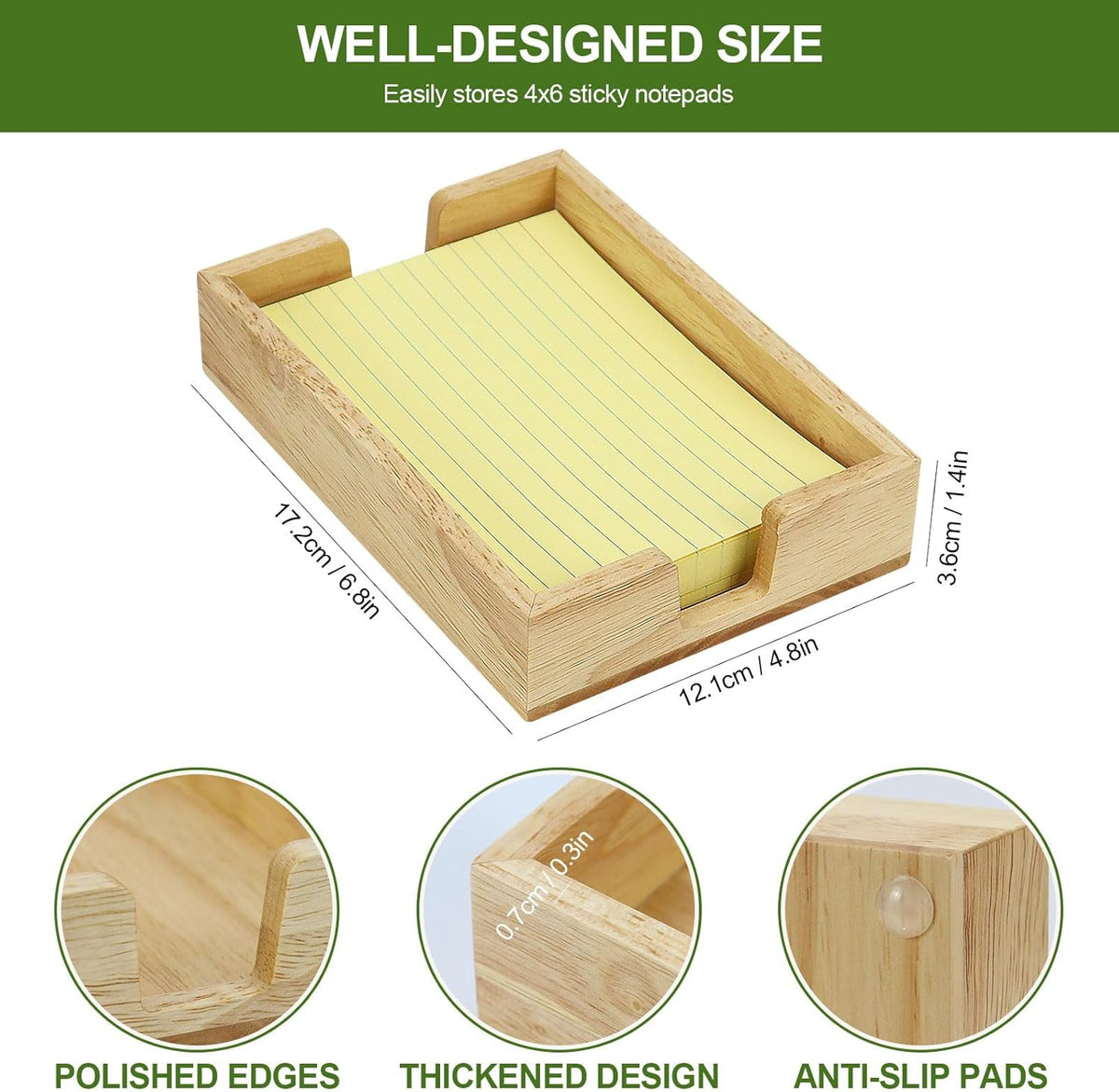 Walnut Wood Sticky Notes Holder - 4x6 Inch Memo Pads Dispenser