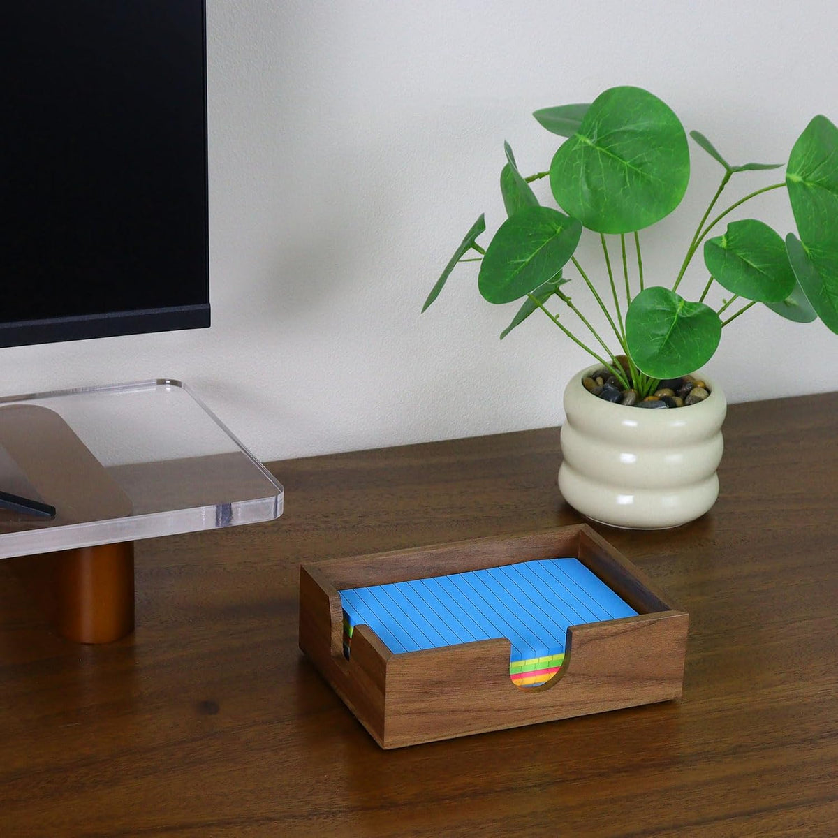 Walnut Wood Sticky Notes Holder - 4x6 Inch Memo Pads Dispenser