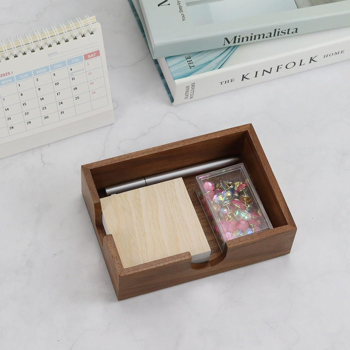 Walnut Wood Sticky Notes Holder - 4x6 Inch Memo Pads Dispenser