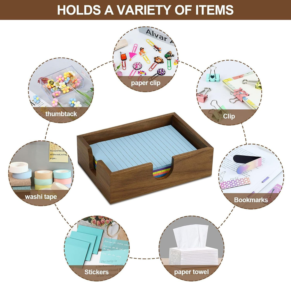 Walnut Wood Sticky Notes Holder - 4x6 Inch Memo Pads Dispenser