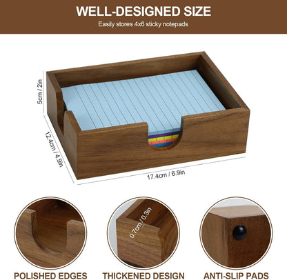 Walnut Wood Sticky Notes Holder - 4x6 Inch Memo Pads Dispenser