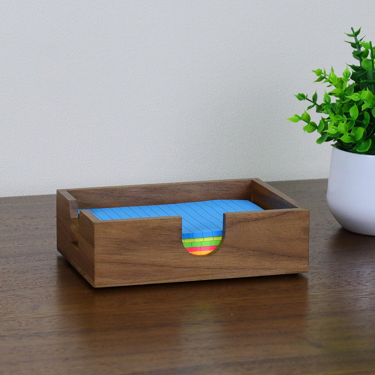 Walnut Wood Sticky Notes Holder - 4x6 Inch Memo Pads Dispenser