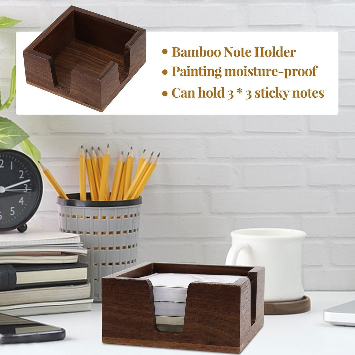 Walnut Wood Sticky Notes Holder - 4x6 Inch Memo Pads Dispenser