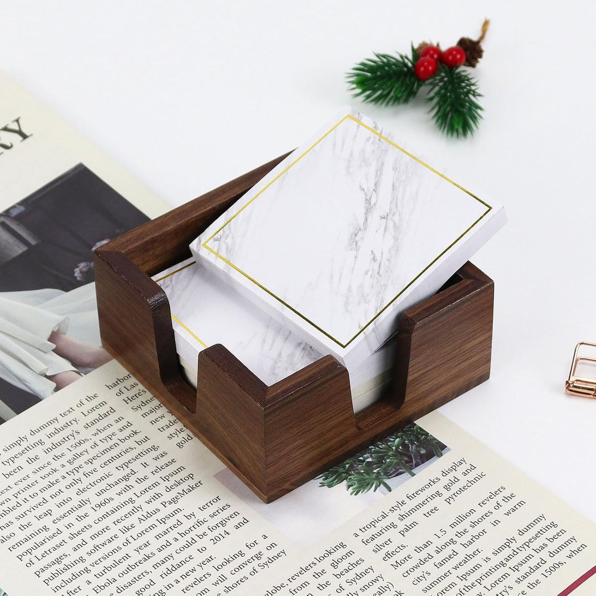 Walnut Wood Sticky Notes Holder - 4x6 Inch Memo Pads Dispenser