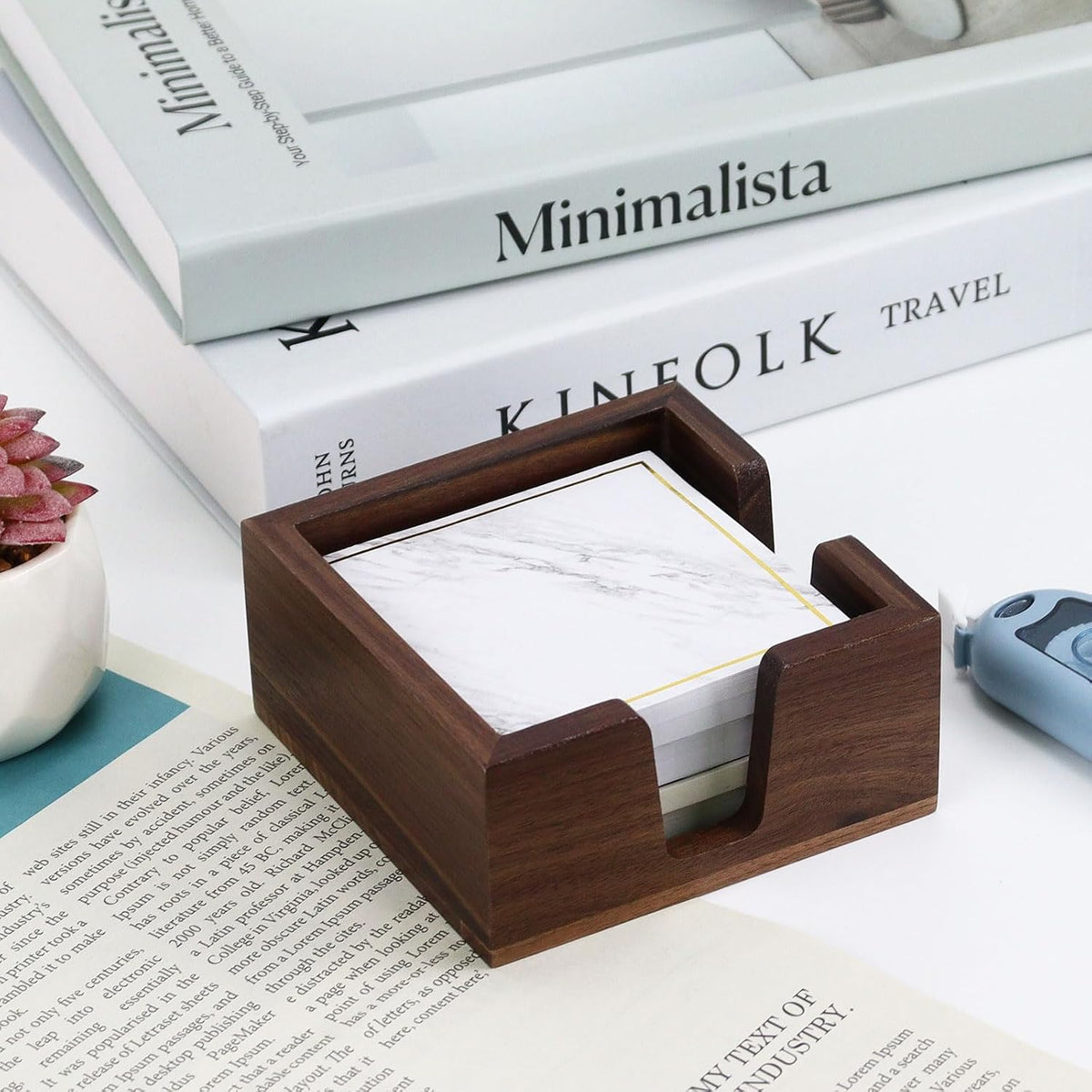 Walnut Wood Sticky Notes Holder - 4x6 Inch Memo Pads Dispenser