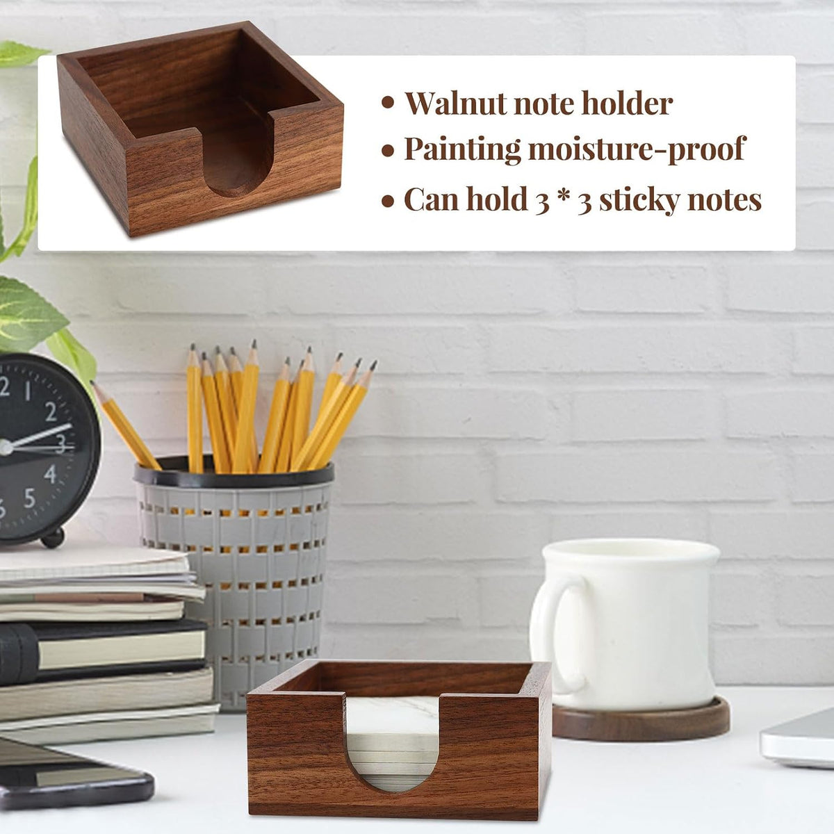 Walnut Wood Sticky Notes Holder - 4x6 Inch Memo Pads Dispenser