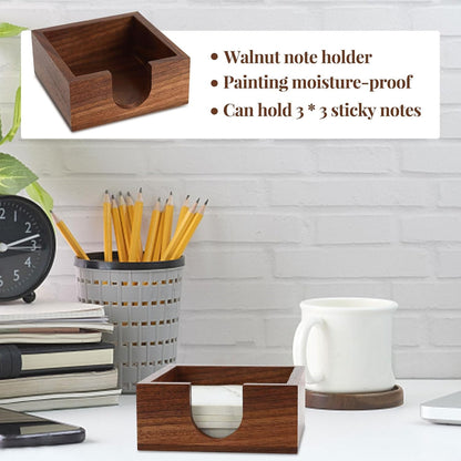 Walnut Wood Sticky Notes Holder - 4x6 Inch Memo Pads Dispenser