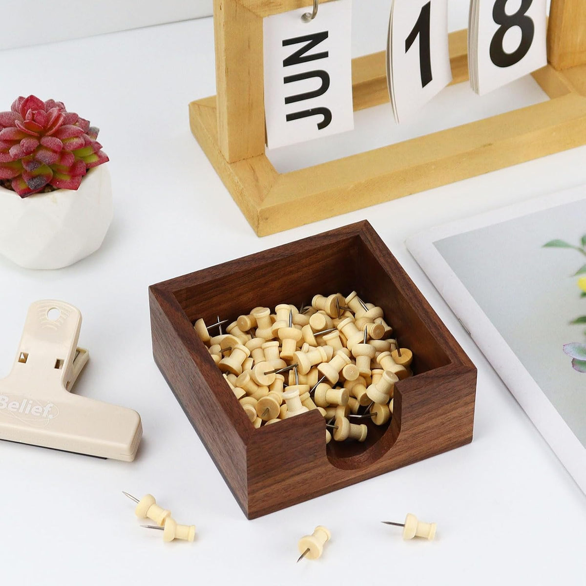 Walnut Wood Sticky Notes Holder - 4x6 Inch Memo Pads Dispenser