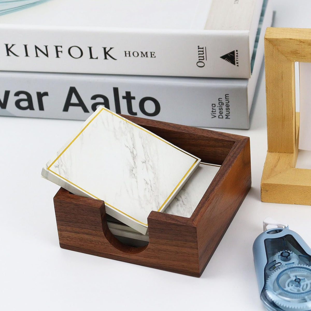 Walnut Wood Sticky Notes Holder - 4x6 Inch Memo Pads Dispenser