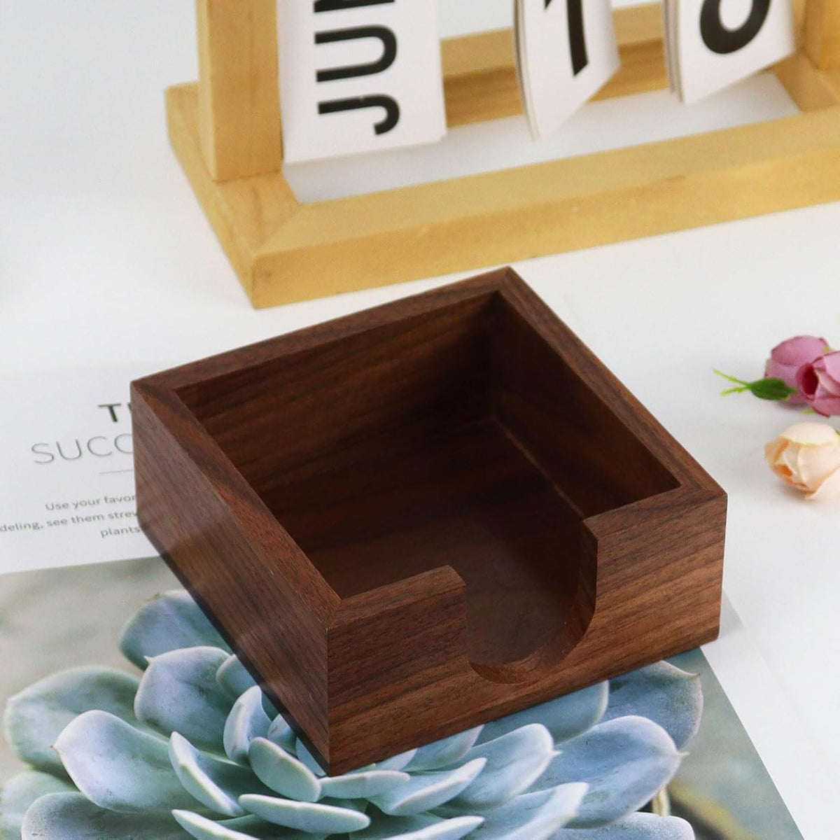 Walnut Wood Sticky Notes Holder - 4x6 Inch Memo Pads Dispenser