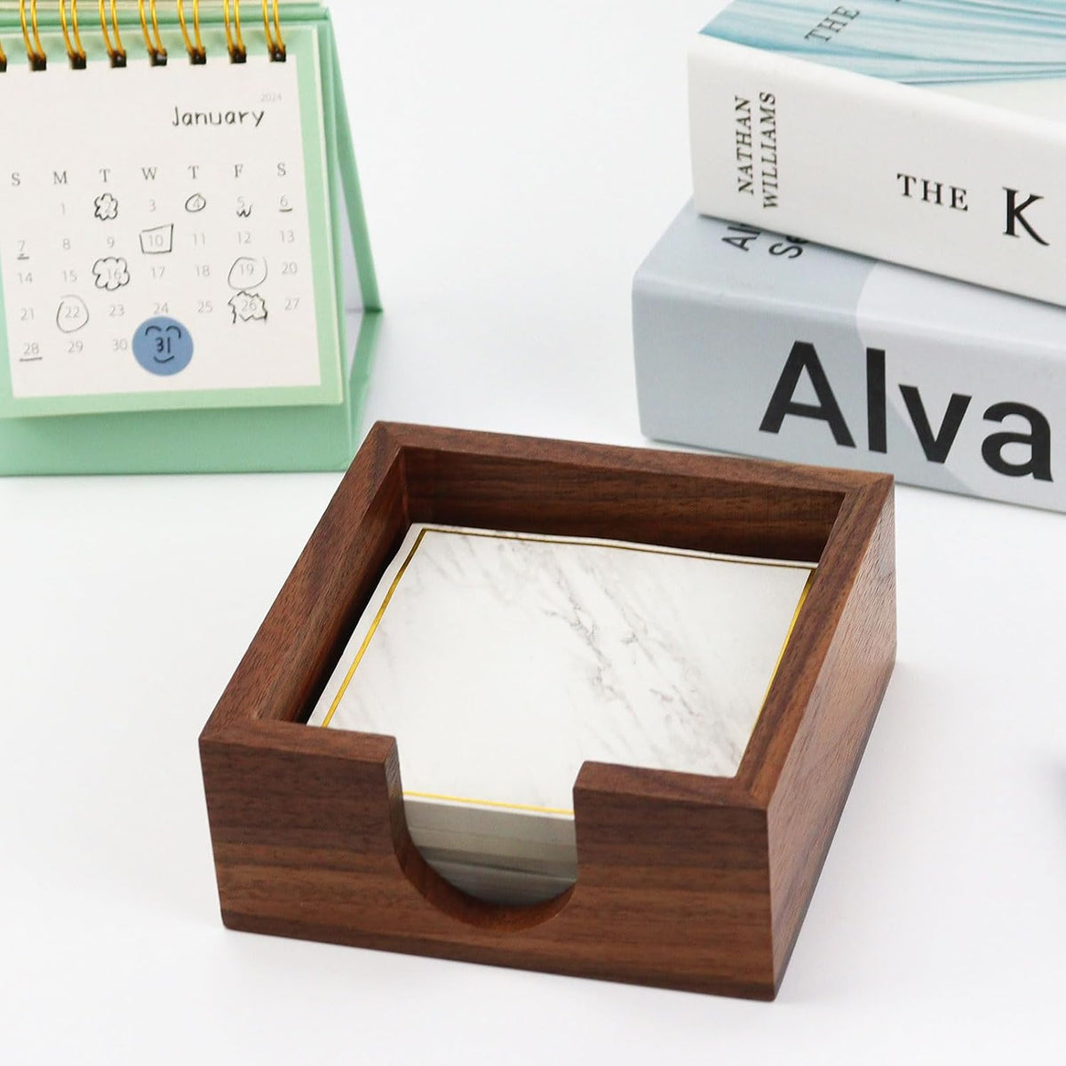 Walnut Wood Sticky Notes Holder - 4x6 Inch Memo Pads Dispenser