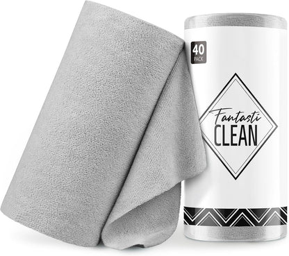 Microfiber Cleaning Cloth Roll- 40 Sheets, 12" x 12" (Grey)