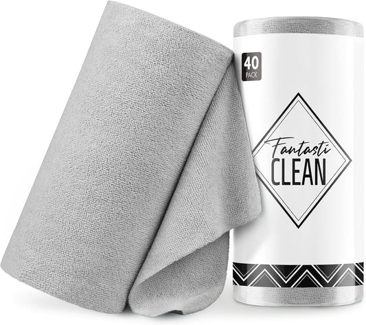 Microfiber Cleaning Cloth Roll- 40 Sheets, 12" x 12" (Grey)