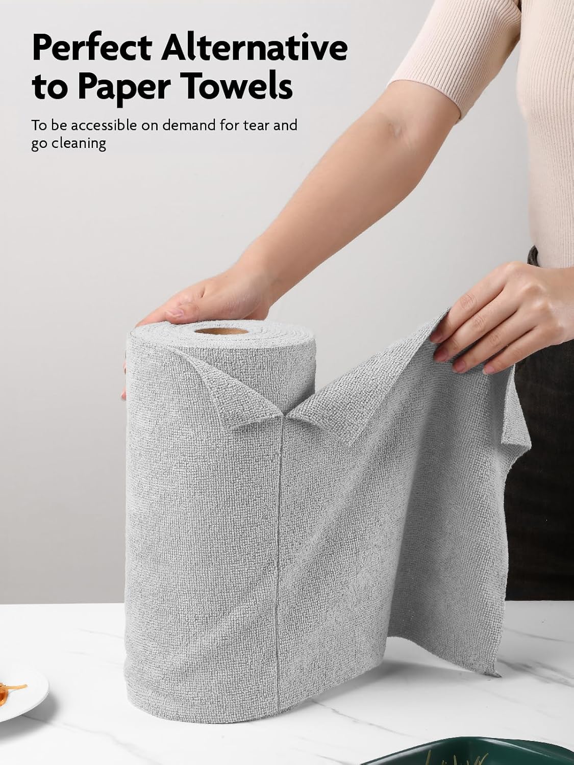 Microfiber Cleaning Cloth Roll- 40 Sheets, 12" x 12" (Grey)