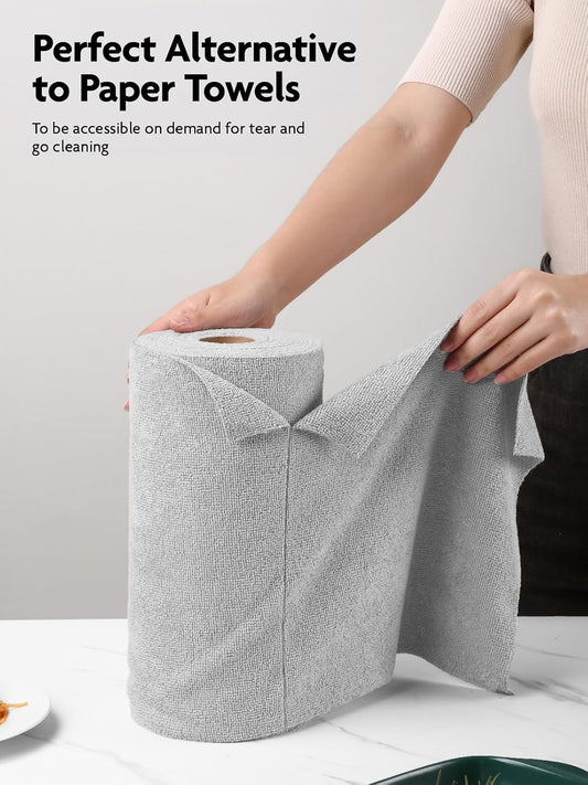Microfiber Cleaning Cloth Roll- 40 Sheets, 12" x 12" (Grey)