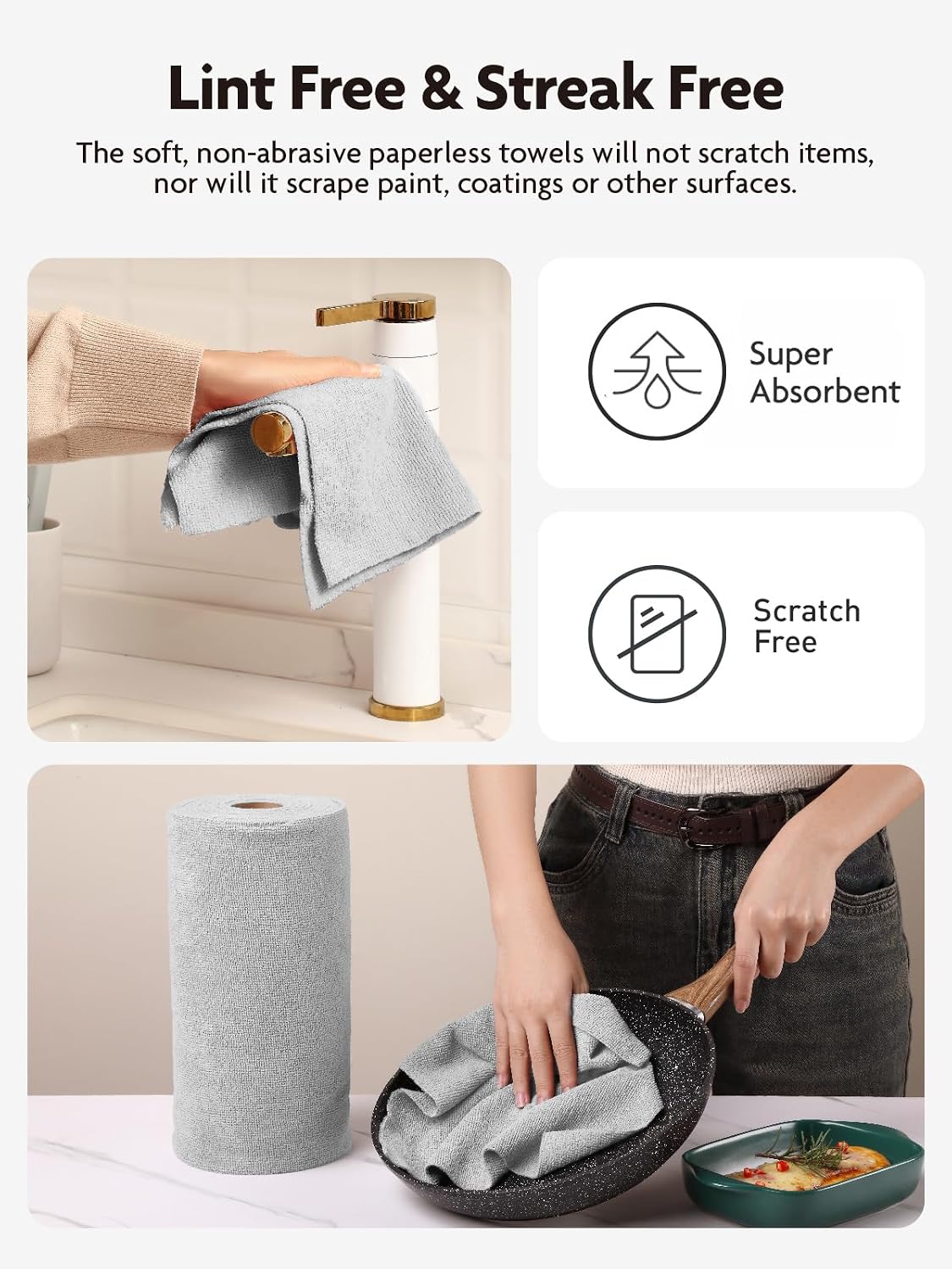 Microfiber Cleaning Cloth Roll- 40 Sheets, 12" x 12" (Grey)