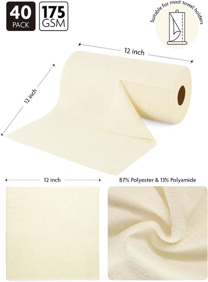 Microfiber Cleaning Cloth Roll- 40 Sheets, 12" x 12" (Grey)