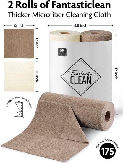 Microfiber Cleaning Cloth Roll- 40 Sheets, 12" x 12" (Grey)
